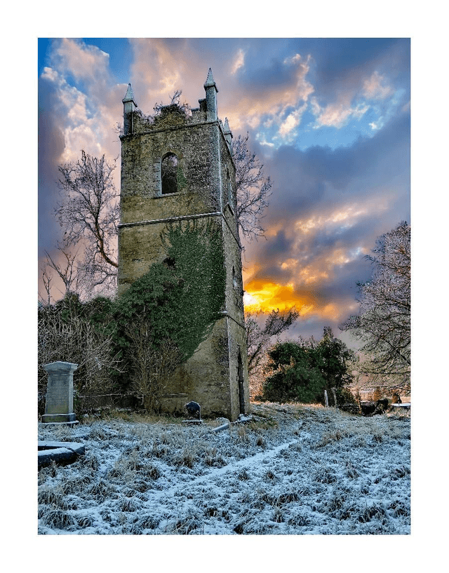 Emlaghfad Church, Ballymote, County Sligo on a frosty Morning. 5" x 7 " Blank Greeting card with envelope. includes postage to all of Ireland.

